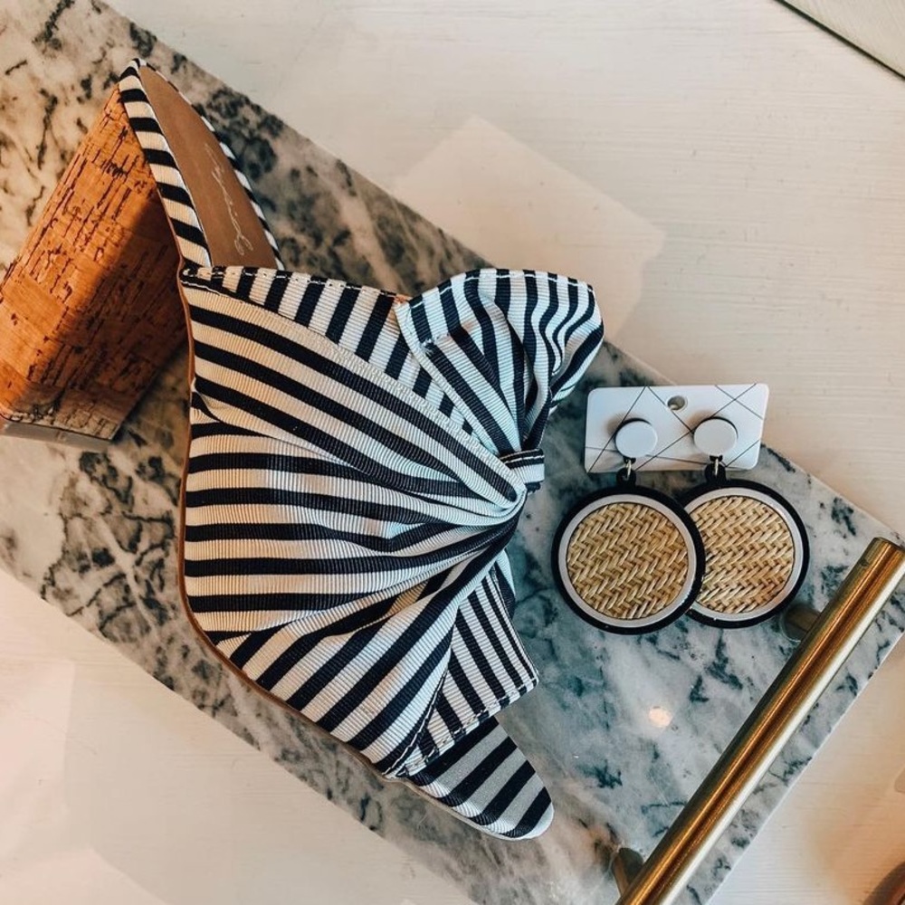 Stripe design cork heel